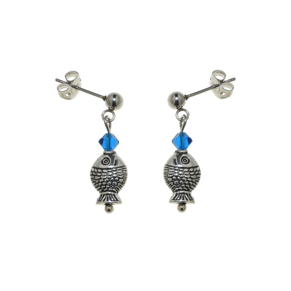 Orecchino Amulette con cristalli rombo e pesciolino - Colore gradazione Blu - Rebollo srl