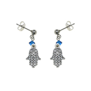 Orecchino Amulette con cristalli rombo e Mano di Fatima - Colore gradazione Blu - Rebollo srl