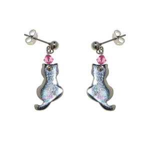 Orecchino Amulette con cristalli rombo e gatto - Colore gradazione Rosa - Rebollo srl