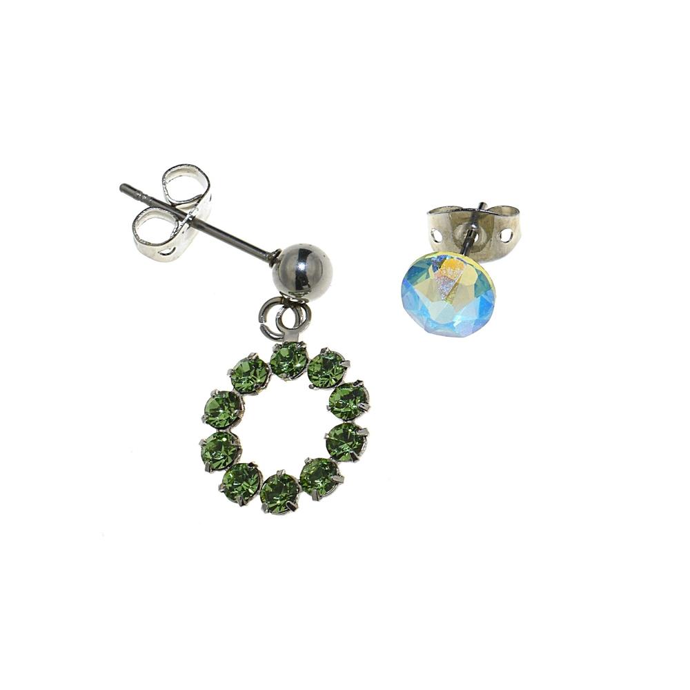 Les Deux Amis earring with rhinestone crystals - Green gradation color